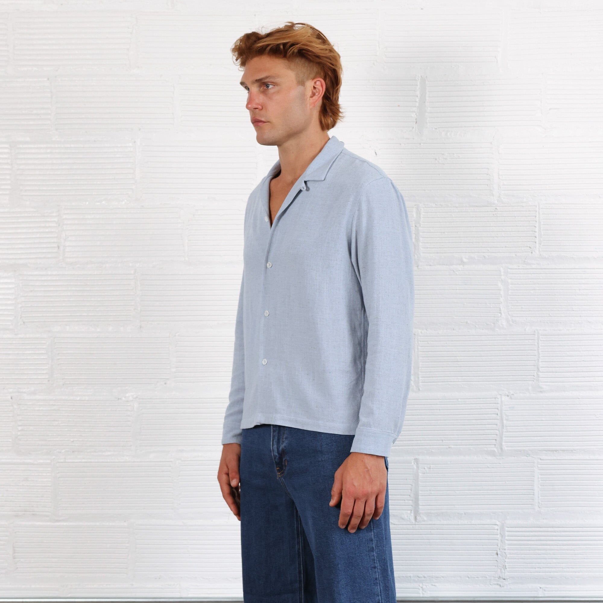 The Rosewood Half-Crop Linen Shirt | Made in USA Macadamia Sand 