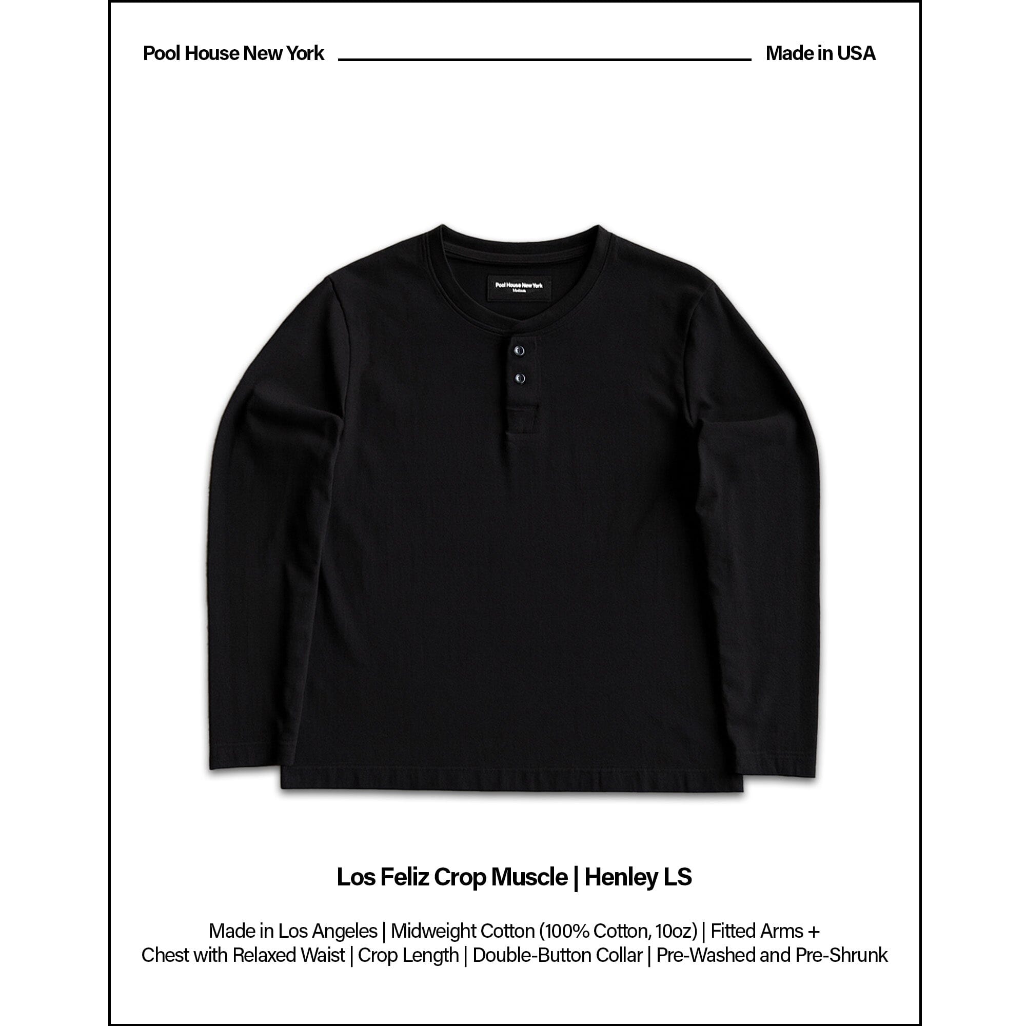 Los Feliz Crop Muscle Tee | Henley Long Sleeve T-Shirt Classic Black 