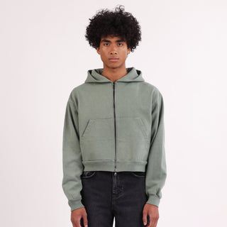 The Essential Bleecker Crop Double-Zip Hoodie Bleached Denim 