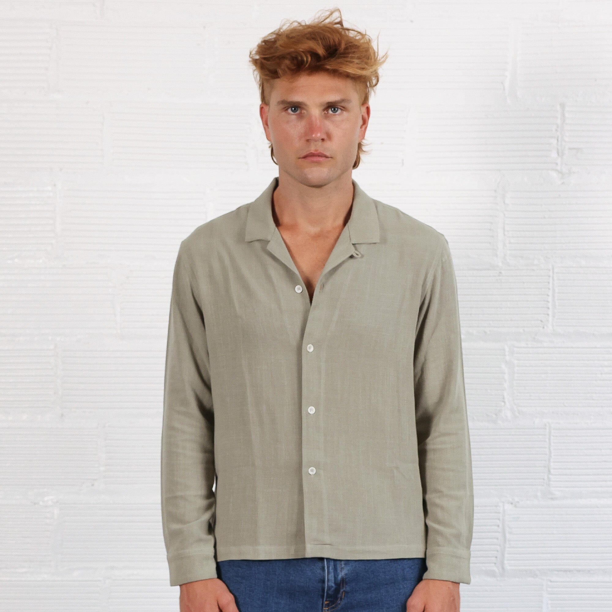 The Rosewood Half-Crop Linen Shirt | Made in USA Sage Green 