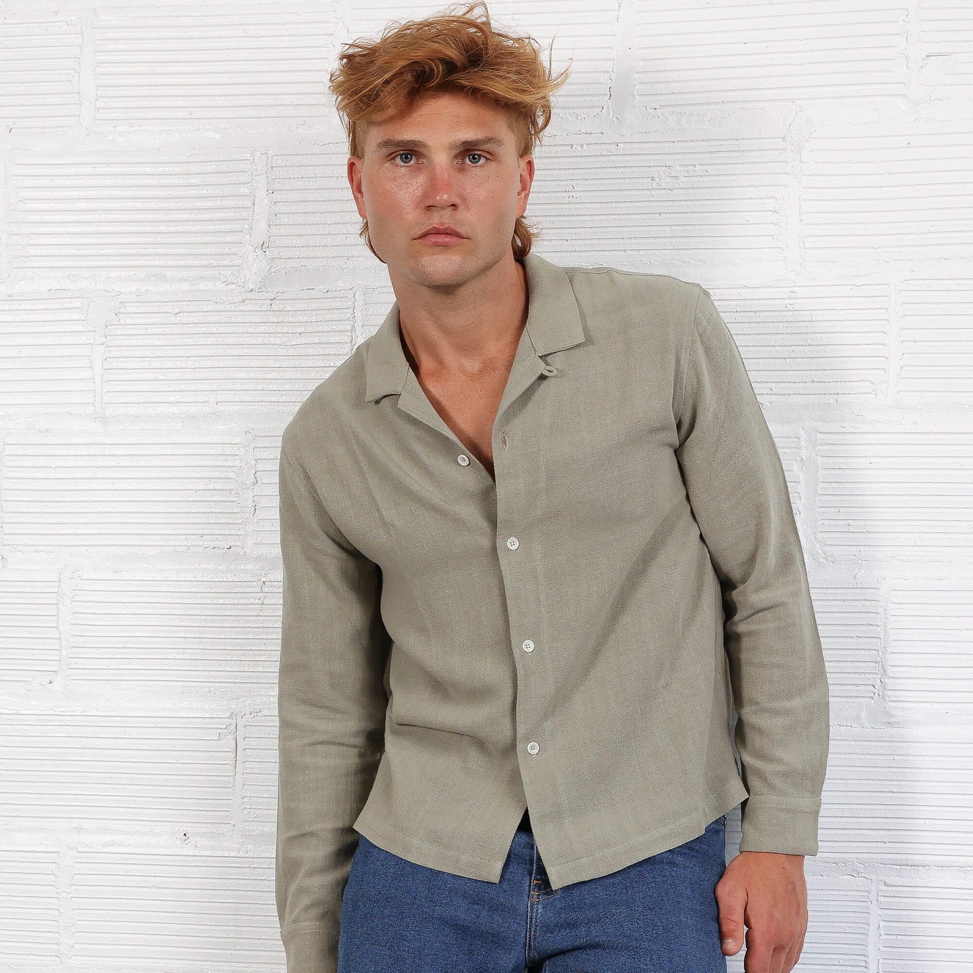 The Rosewood Half-Crop Linen Shirt | Made in USA Sage Green 