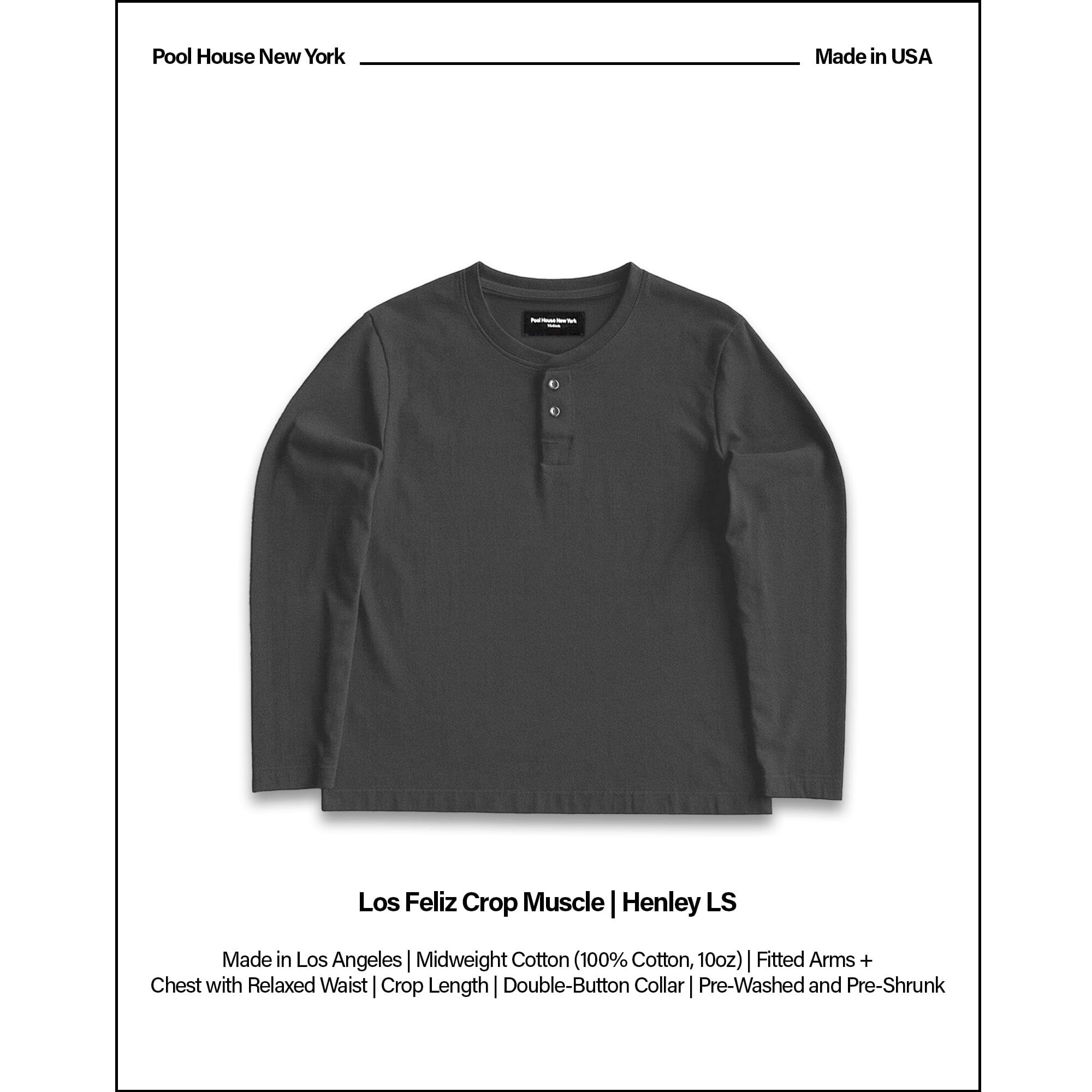 Los Feliz Crop Muscle Tee | Henley Long Sleeve T-Shirt Dark Grey 