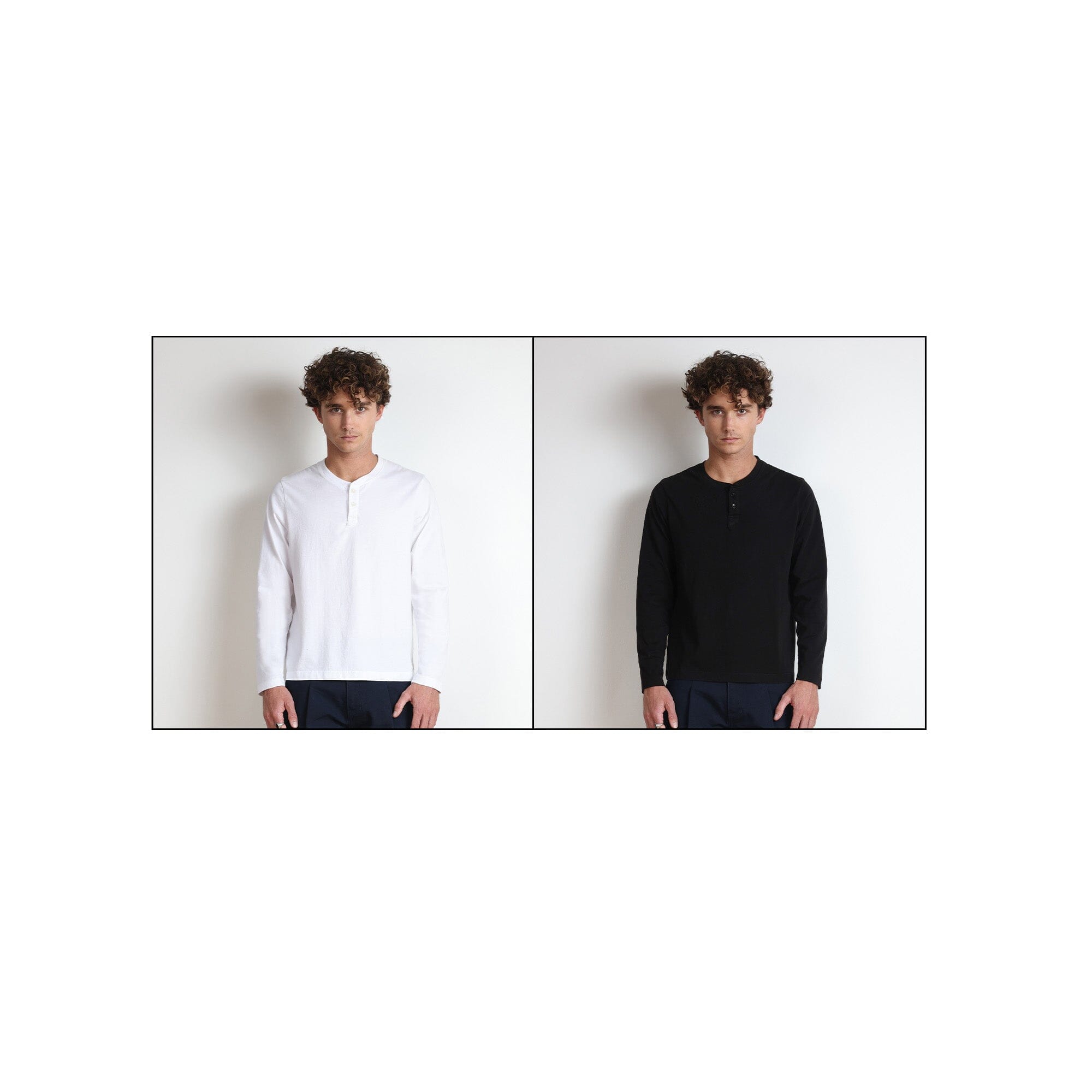 2-Pack | Los Feliz Crop Muscle Tee | Henley Long Sleeve T-Shirt Classic White 