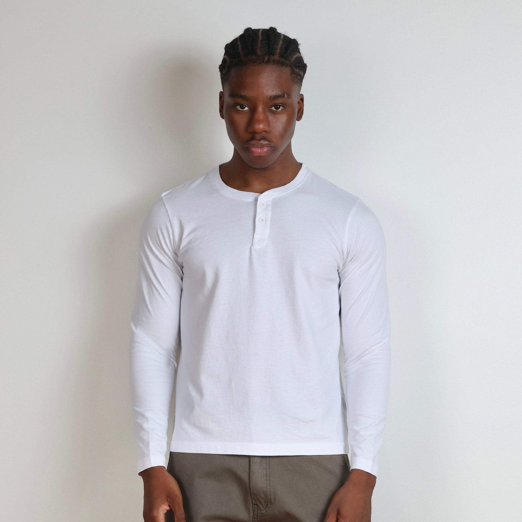 Los Feliz Crop Muscle Tee | Henley Long Sleeve T-Shirt Classic White 