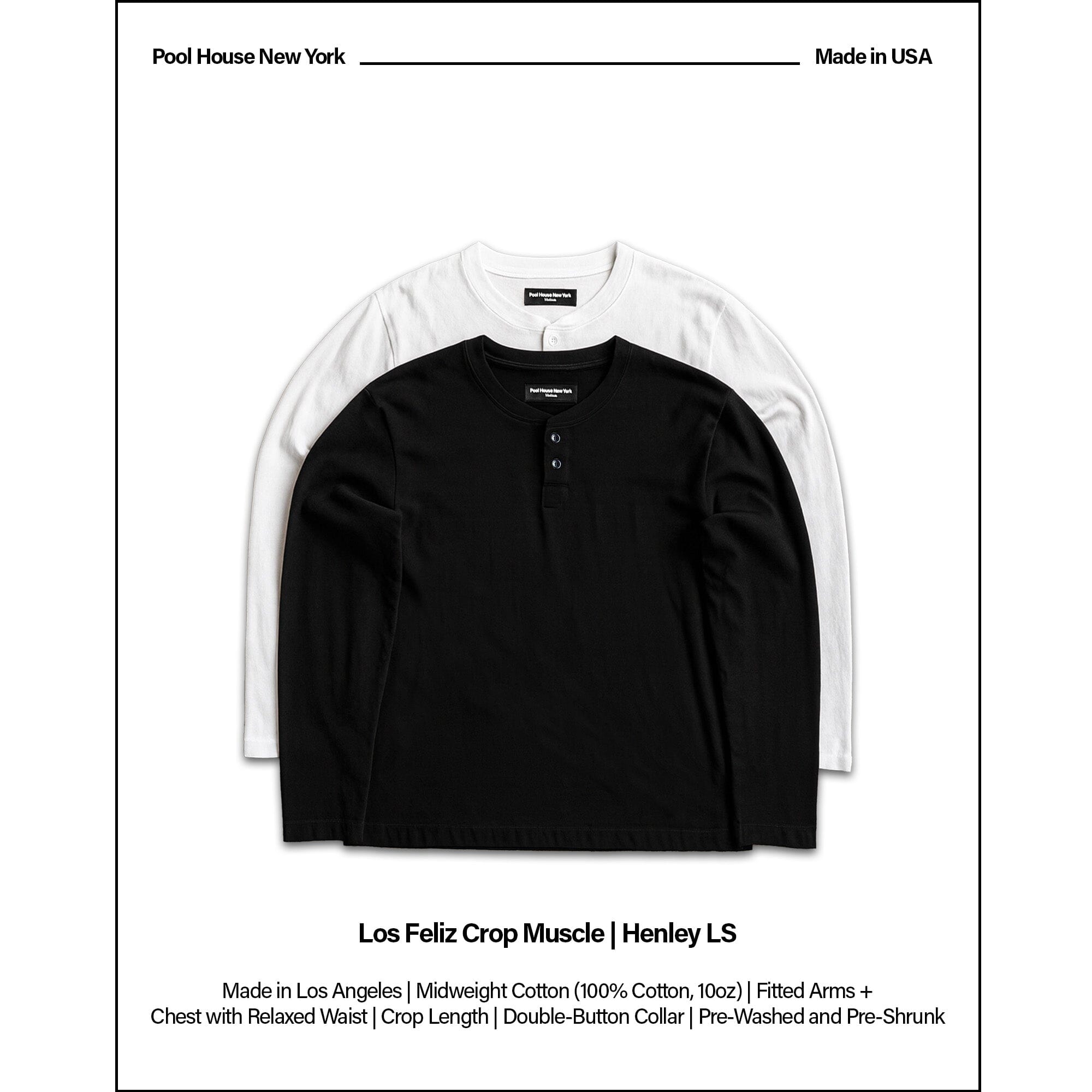2-Pack | Los Feliz Crop Muscle Tee | Henley Long Sleeve T-Shirt Classic White 