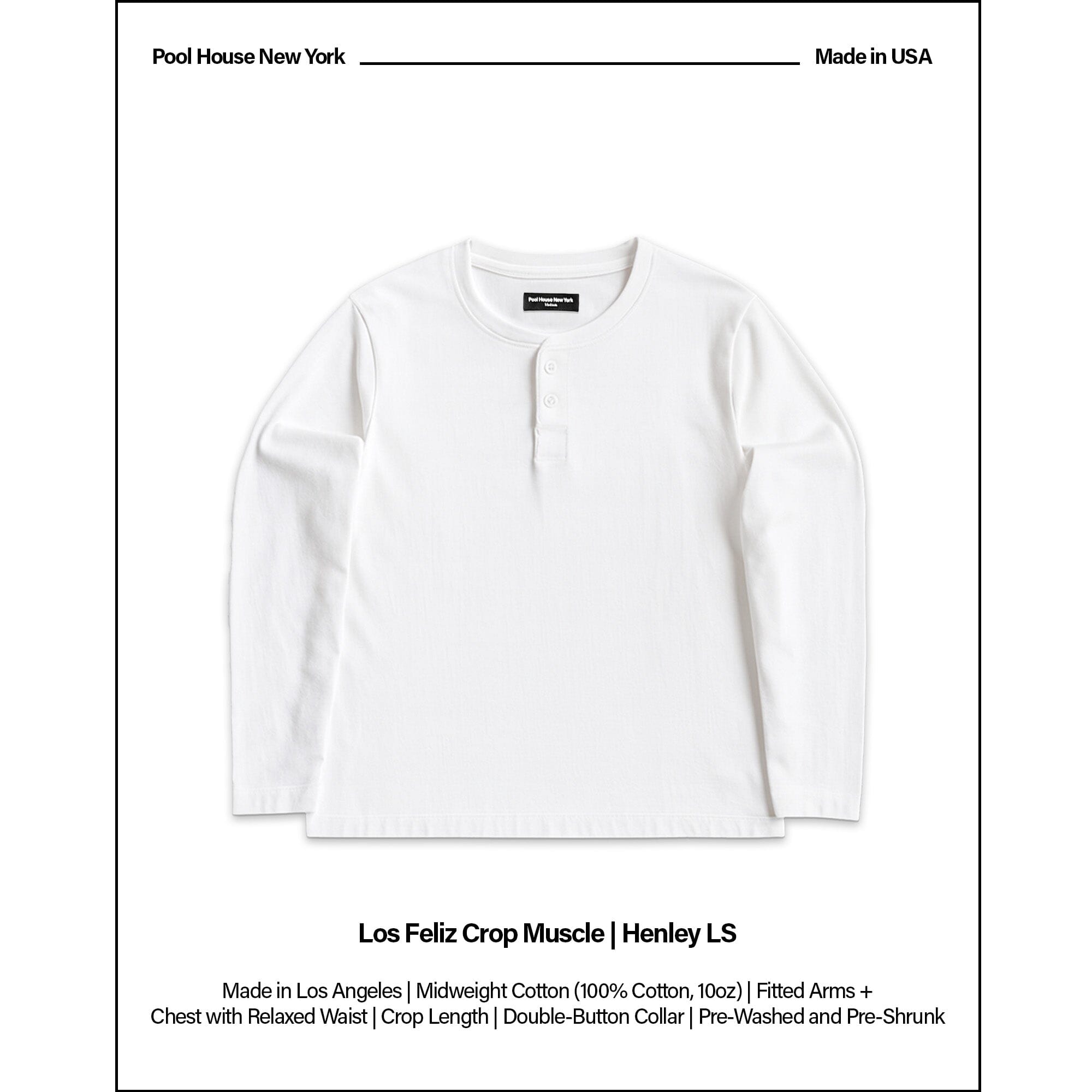 Los Feliz Crop Muscle Tee | Henley Long Sleeve T-Shirt Classic White 