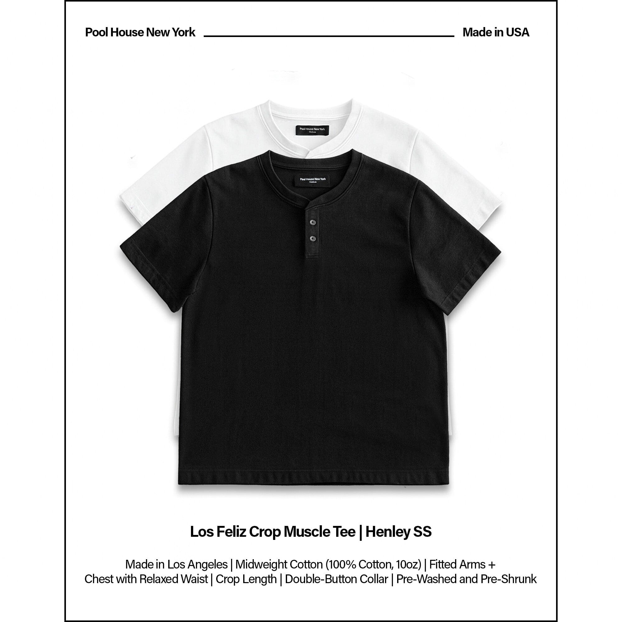 2-Pack | Los Feliz Crop Muscle Tee | Henley Short Sleeve T-Shirt Classic White | Classic Black 