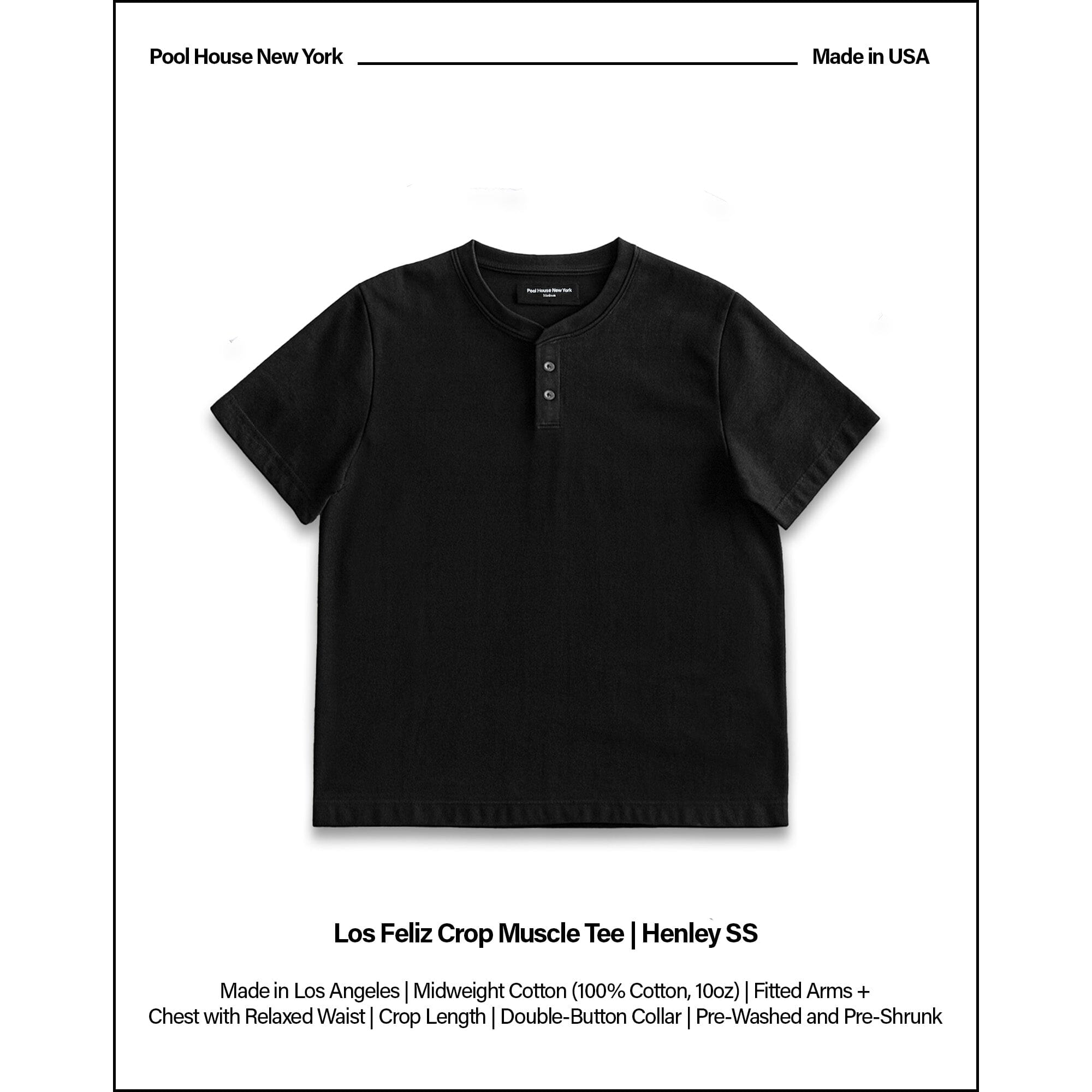 Los Feliz Crop Muscle Tee | Henley Short Sleeve T-Shirt Classic Black 