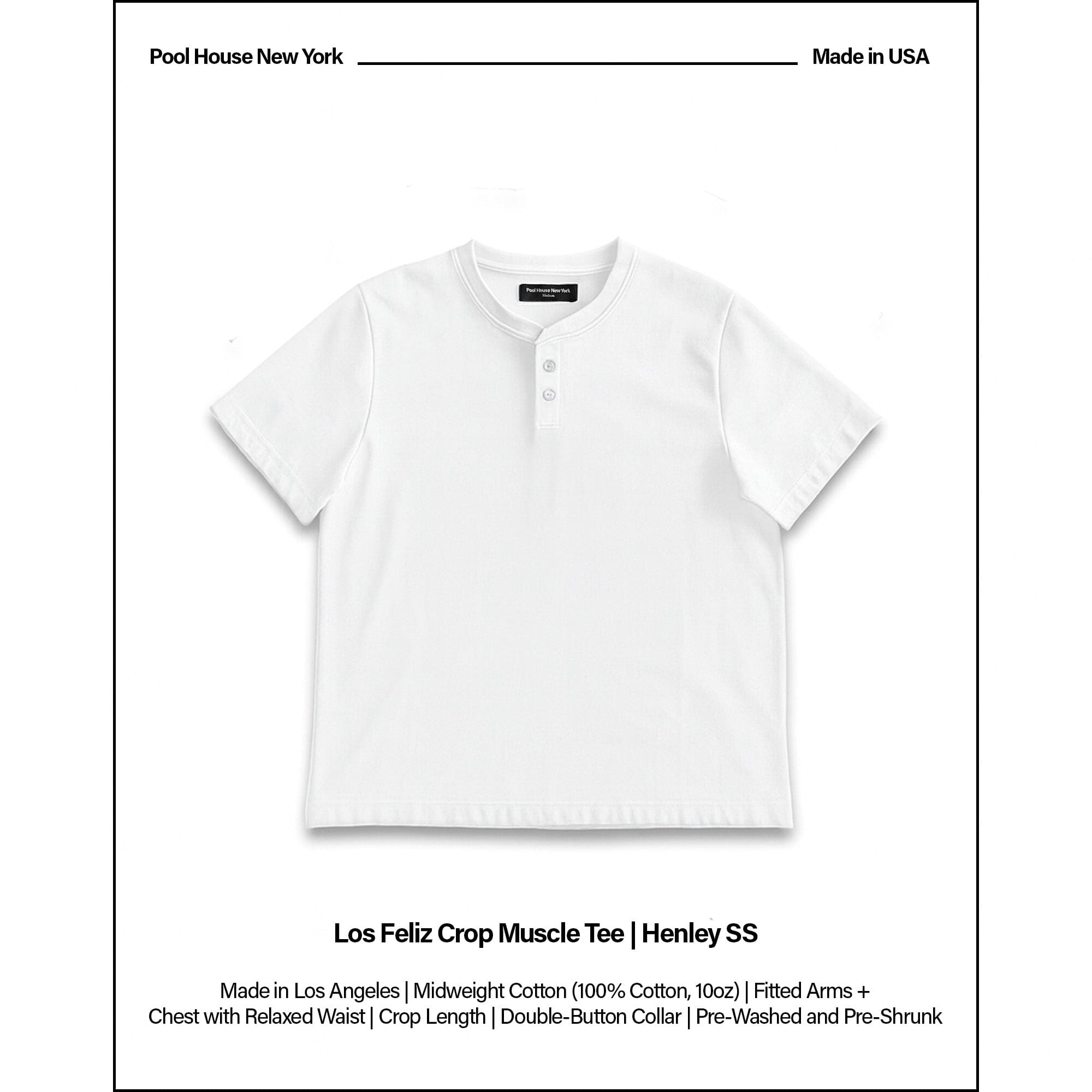 Los Feliz Crop Muscle Tee | Henley Short Sleeve T-Shirt Classic White 