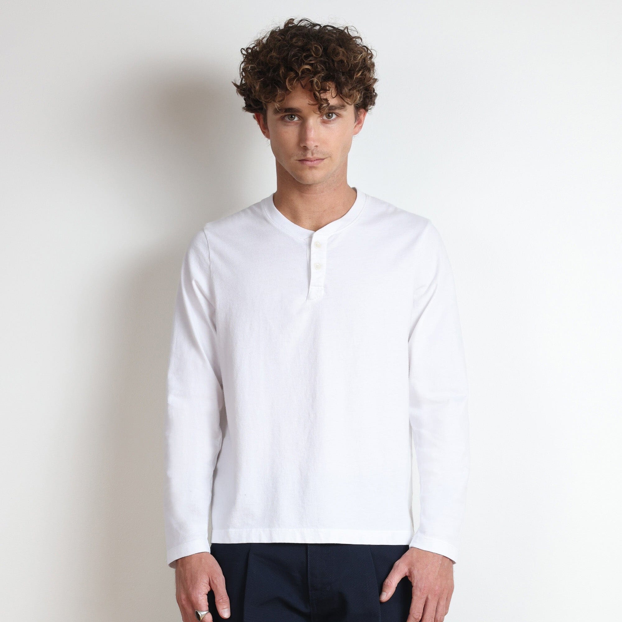 Los Feliz Crop Muscle Tee | Henley Long Sleeve T-Shirt Classic White 