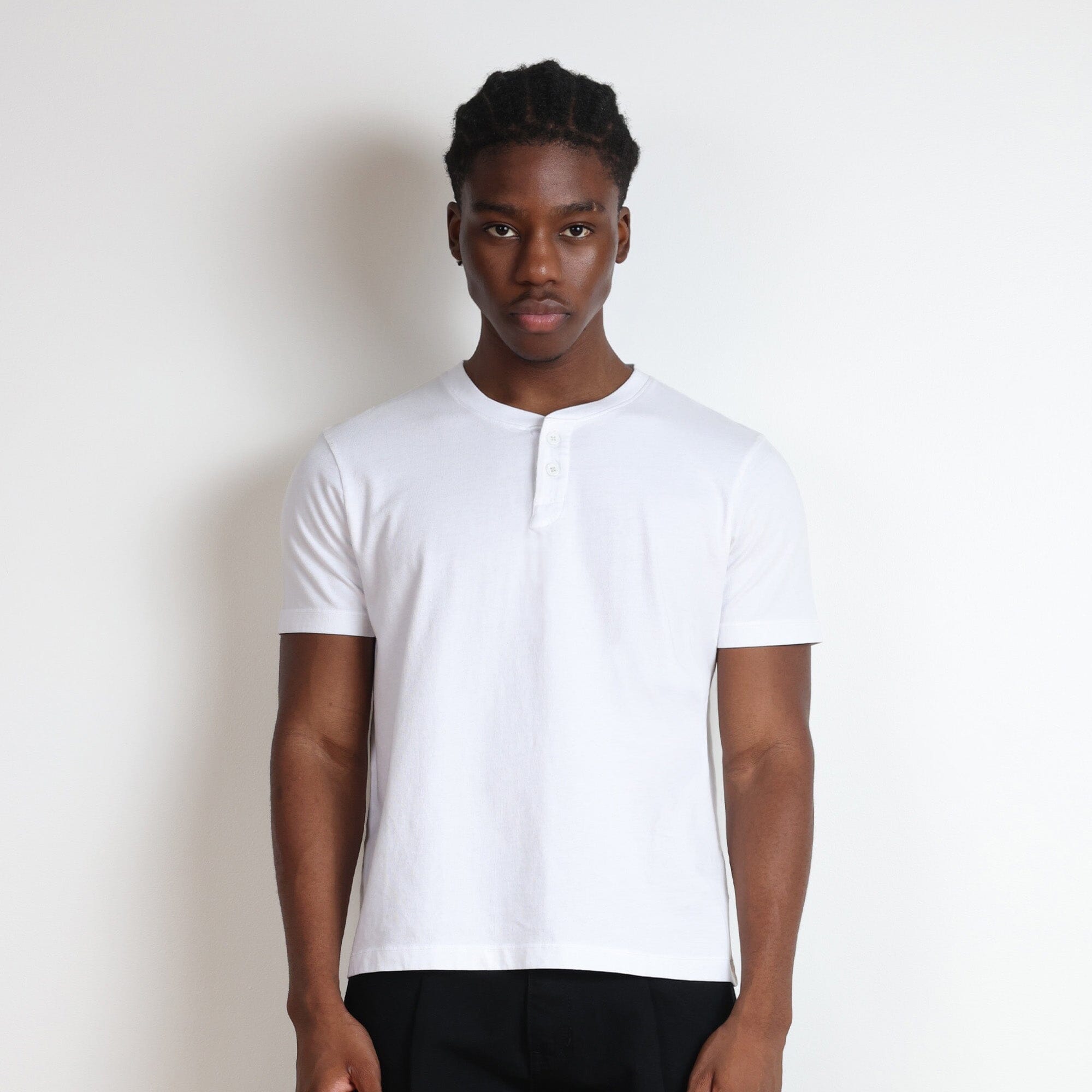Los Feliz Crop Muscle Tee | Henley Short Sleeve T-Shirt Classic White 
