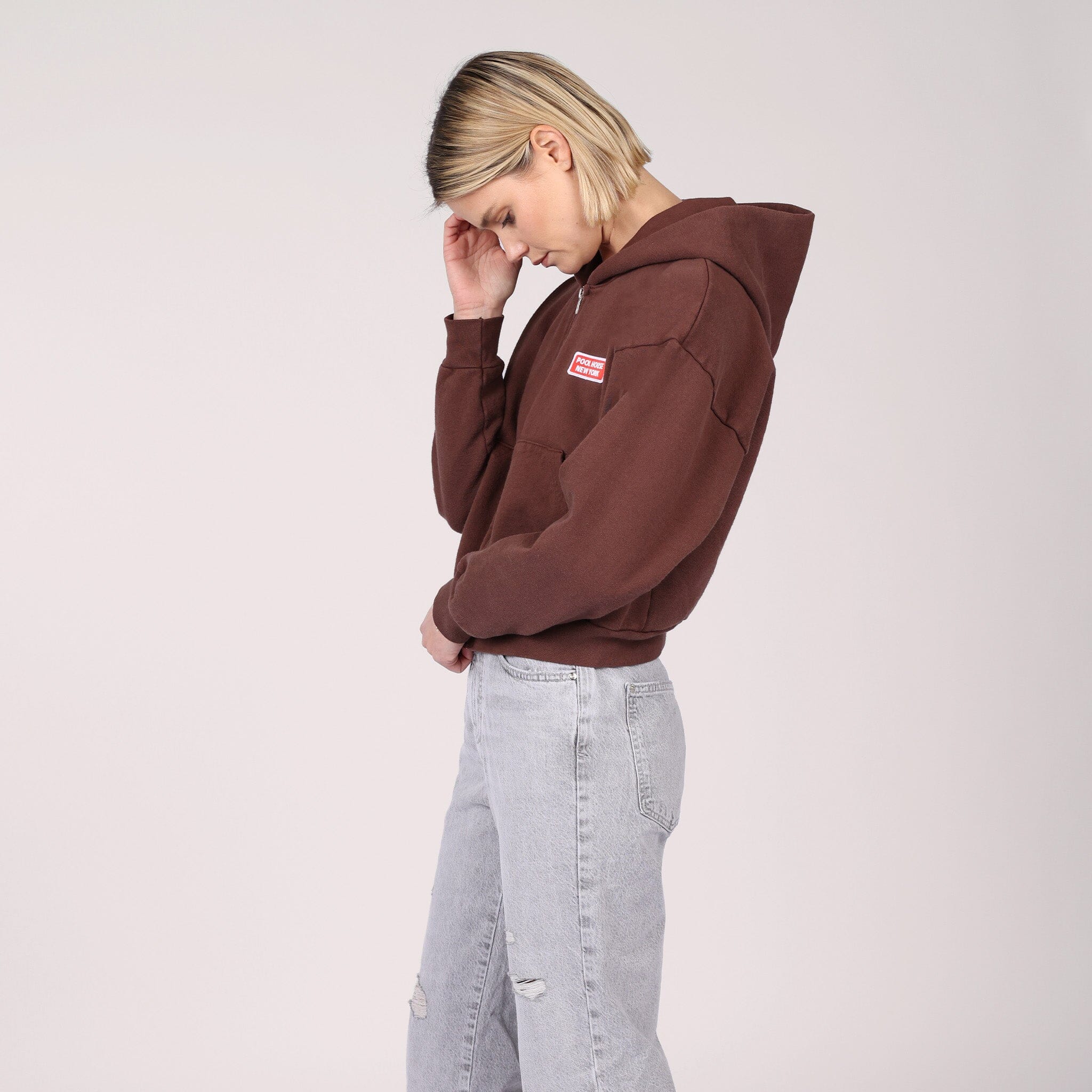 The Mercer Cropped Zip Up Chocolate Brown 